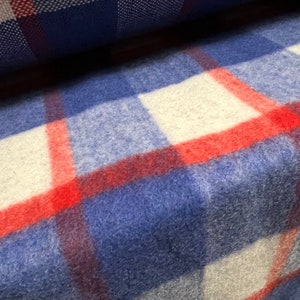 Wool mouflon flannel brushed woven fabric, per metre - lumberjack check - red white & blue
