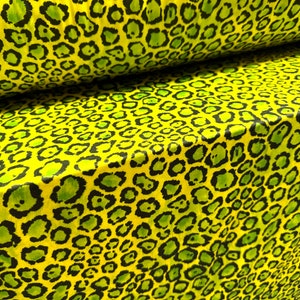 Swimwear stretch spandex jersey fabric, per metre - stylised cheetah print - yellow & green