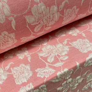 Stretch spandex floral jacquard double jersey fabric, per metre - pink & cream