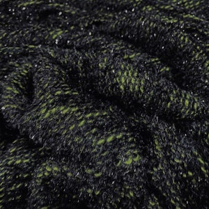 Tessuto per maglieria scintillante in misto cotone ciniglia melange, al metro - nero e verde