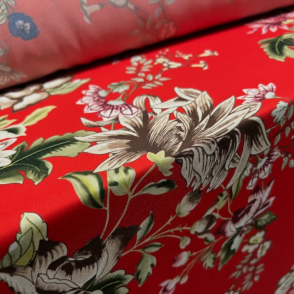 Tissu de blouse de robe tissée Georgette, au mètre - imprimé fleur - rouge