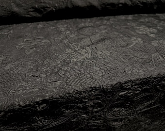 Taffeta faux silk woven dress fabric, per metre - floral embroidery - black on black