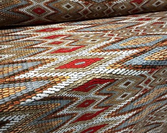 Chiffon lightweight woven dress fabric, per metre - Ikat print - burnt orange & grey