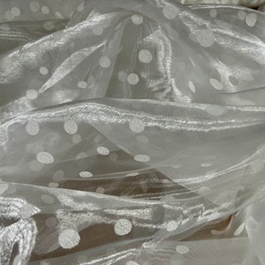 Crystal organza lightweight woven shimmer fabric, per metre - spotted design - ivory