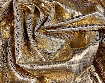 Metallic geometric design single jersey fabric, per metre - gold on grey marl