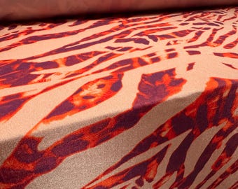 Yoga stretch spandex jersey fabric, per metre - stylised animal print - coral