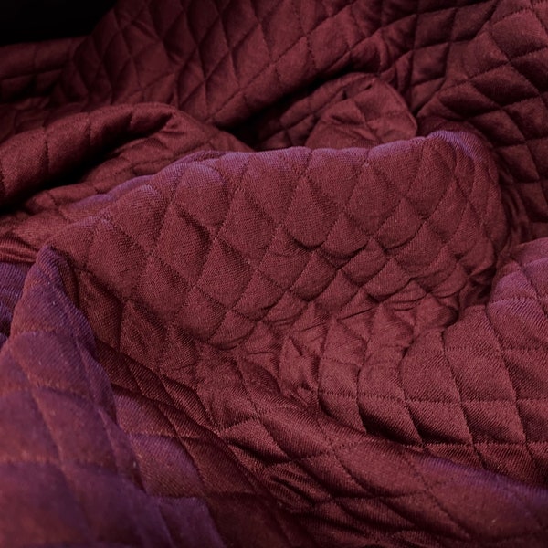 Mock diamond quilted double jersey Stretch fabric, per metre - wine