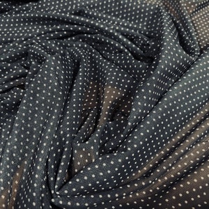 Power mesh net stretch spandex fabric, per metre - pin dot print - lead grey