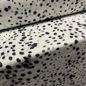 French Terry soft loopback jersey fabric, per metre - Dalmatian spotted print - grey