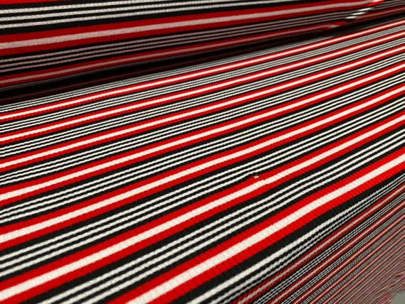 Stretch spandex rib jersey fabric, per metre - Red black & white engineered stripe