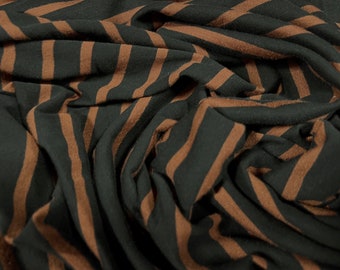 Viscose blend single jersey fabric, per metre - striped - black & nutmeg