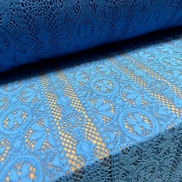 Weicher Griff Häkelspitze Strickstoff, Meterware - blau