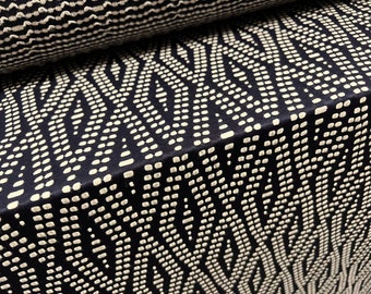 Tissu jersey pour mailles, au mètre - Jacquard losanges - bleu marine et ivoire