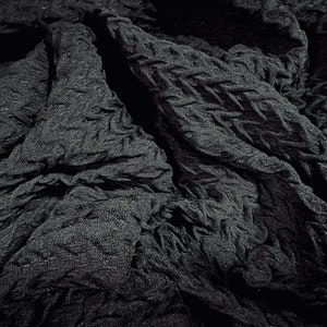 Stretch double jersey fashion fabric, per metre - zigzag blister jacquard - black