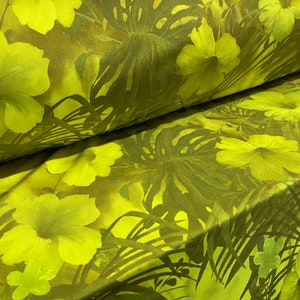 Swimwear dance wear spandex stretch fabric, per metre - lime hibiscus print
