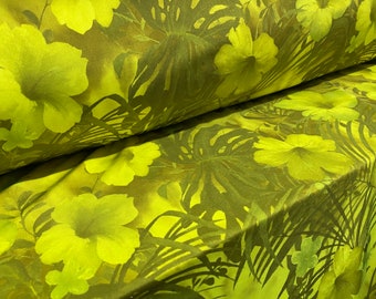 Swimwear dance wear spandex stretch fabric, per metre - lime hibiscus print