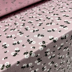 Viskose Spandex Single Jersey Stoff dehnbar, Meterware - Ditsy Blumen print - Baby rosa