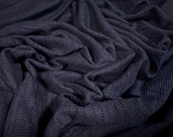 Metallic fein gerippter Stretch Jersey Modestoff, Meterware - marineblau mit silbernem Lurexglanz