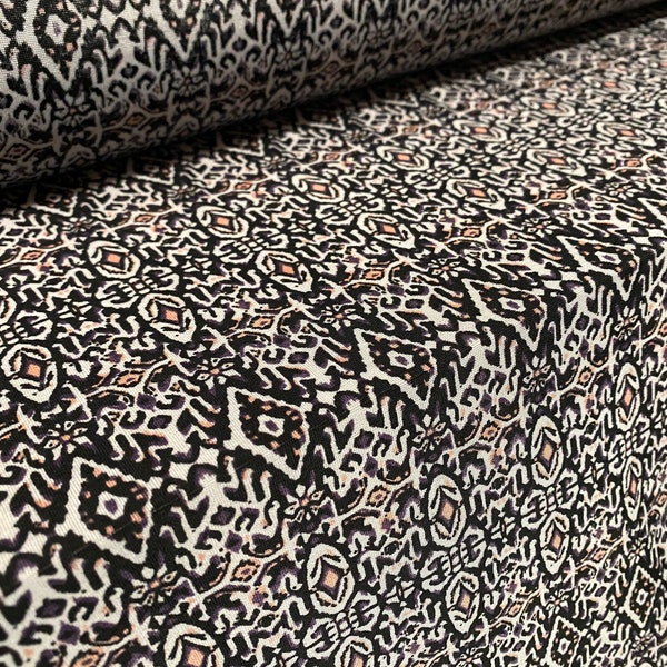 Soft touch stretch spandex jersey fabric, per metre - geometric tribal print