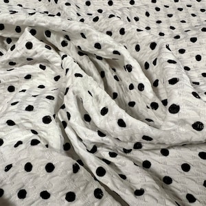 Double jersey jacquard knit stretch spandex fabric, per metre - polka dot print - white & black