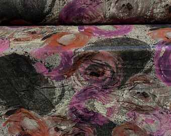 Chiffon yoryu lightweight dress blouse fabric, per metre - circle swirl print - purple grey & brown