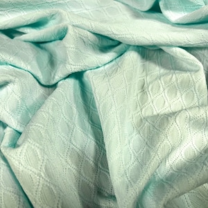 Double jersey knit stretch spandex dress fabric, per metre - honeycomb jacquard - aqua