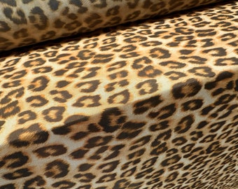 Power mesh net sheer stretch spandex fabric, per metre - leopard print - stone & gold