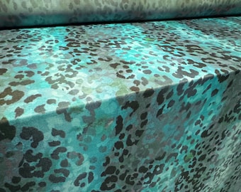 Power mesh net stretch spandex fabric, per metre - cheetah print - turquoise