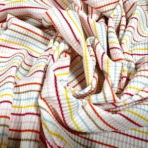 Stretch Spandex rib jersey fabric, per metre - tutti frutti pinstripe - ivory