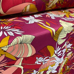 Tejido de vestido crepé chirimen, por metro - estampado floral fuschia