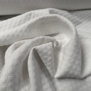 Mock diamond quilted double jersey stretch fabric, per metre - white