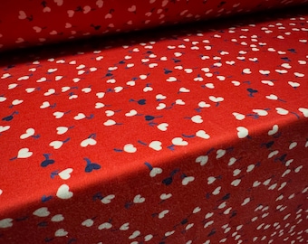 Stretch spandex interlock jersey fabric, per metre - love heart flowers print - red white & blue