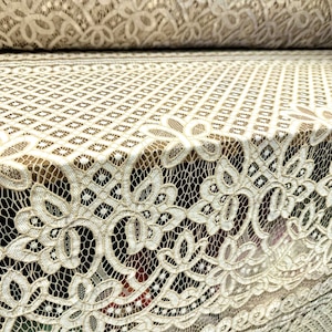 Tessuto di pizzo, al metro - motivo a mosaico paisley - crema e beige