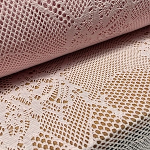 Fishnet 4 way stretch jersey fabric with floral design, per metre - pink