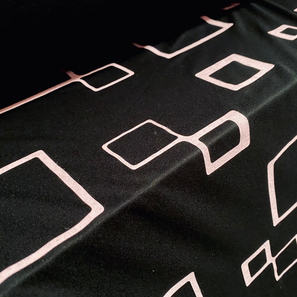 Viscose Elastane stretch single Jersey Fabric, per metre - geometric squares print - black & pink