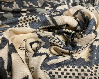 Aztec Inca print stretch jersey fabric, per metre - grey & cream