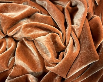 Spandex velvet stretch dress fabric, per metre - plain - caramel