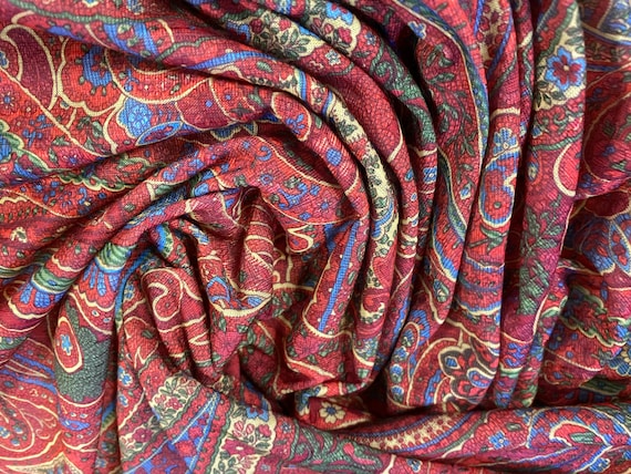 Slub Single Jersey Printed Fabric per Metre Paisley Print Red Etsy
