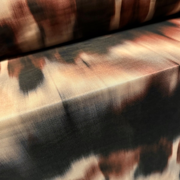 Power mesh net sheer stretch spandex fabric, per metre - moody tie dye print - brown & cream