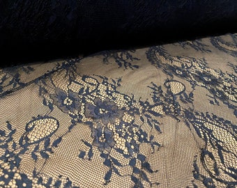 Sheer floral lace dress & lingerie fabric, per metre - black