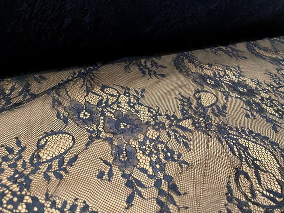 Sheer floral lace dress & lingerie fabric, per metre - black