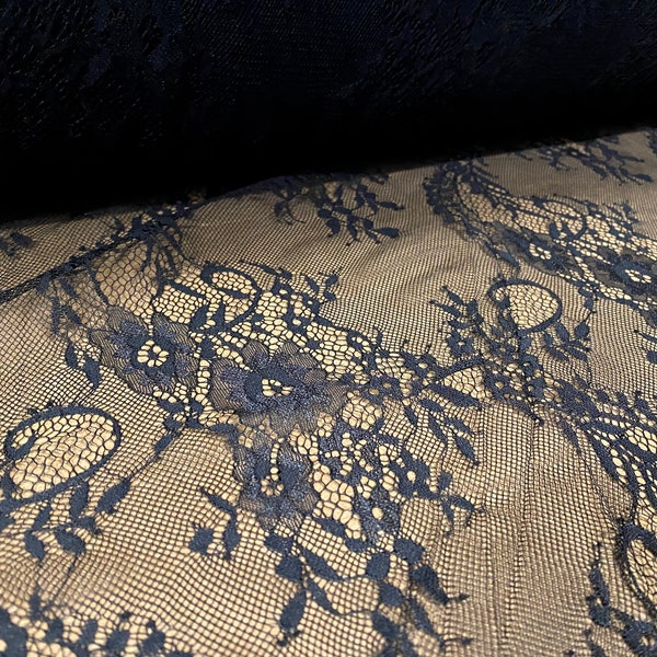 Sheer floral lace dress & lingerie fabric, per metre - black