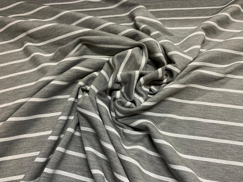 per metre grey marl with white pinstripe Viscose spandex stretch jersey fabric