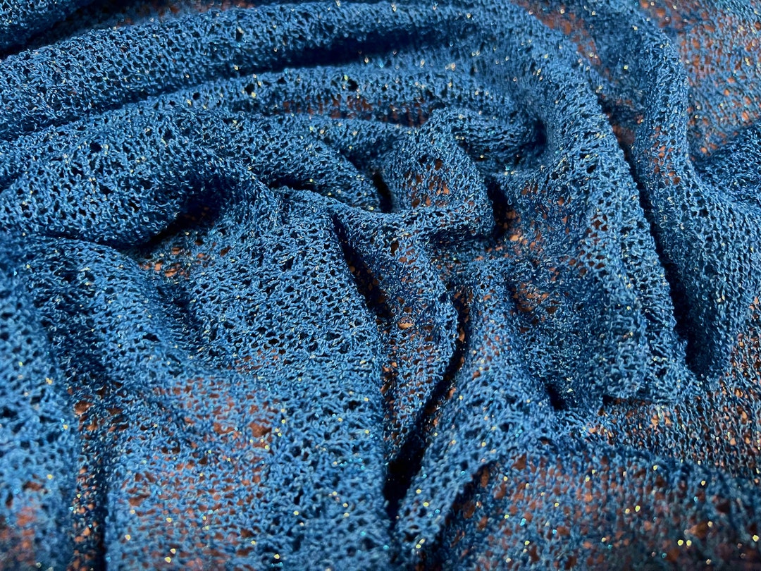 Metallic Crochet Knit Jersey Fabric per Metre Blue & Silver Etsy