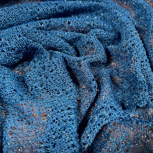 Metallic crochet knit jersey fabric, per metre - blue & silver