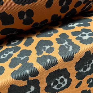 Feiner Ottoman Rib Stretch Elasthan Jersey Stoff , pro Meter - Jaguar Tierprint - Bernstein