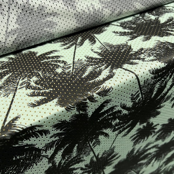 Tissu filet airtex mesh, par mètre - Impression de palmiers hawaïens - aqua & black