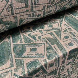 Tessuto metallico spandex in jersey di costola, per metro - stampa di banconote da cento dollari