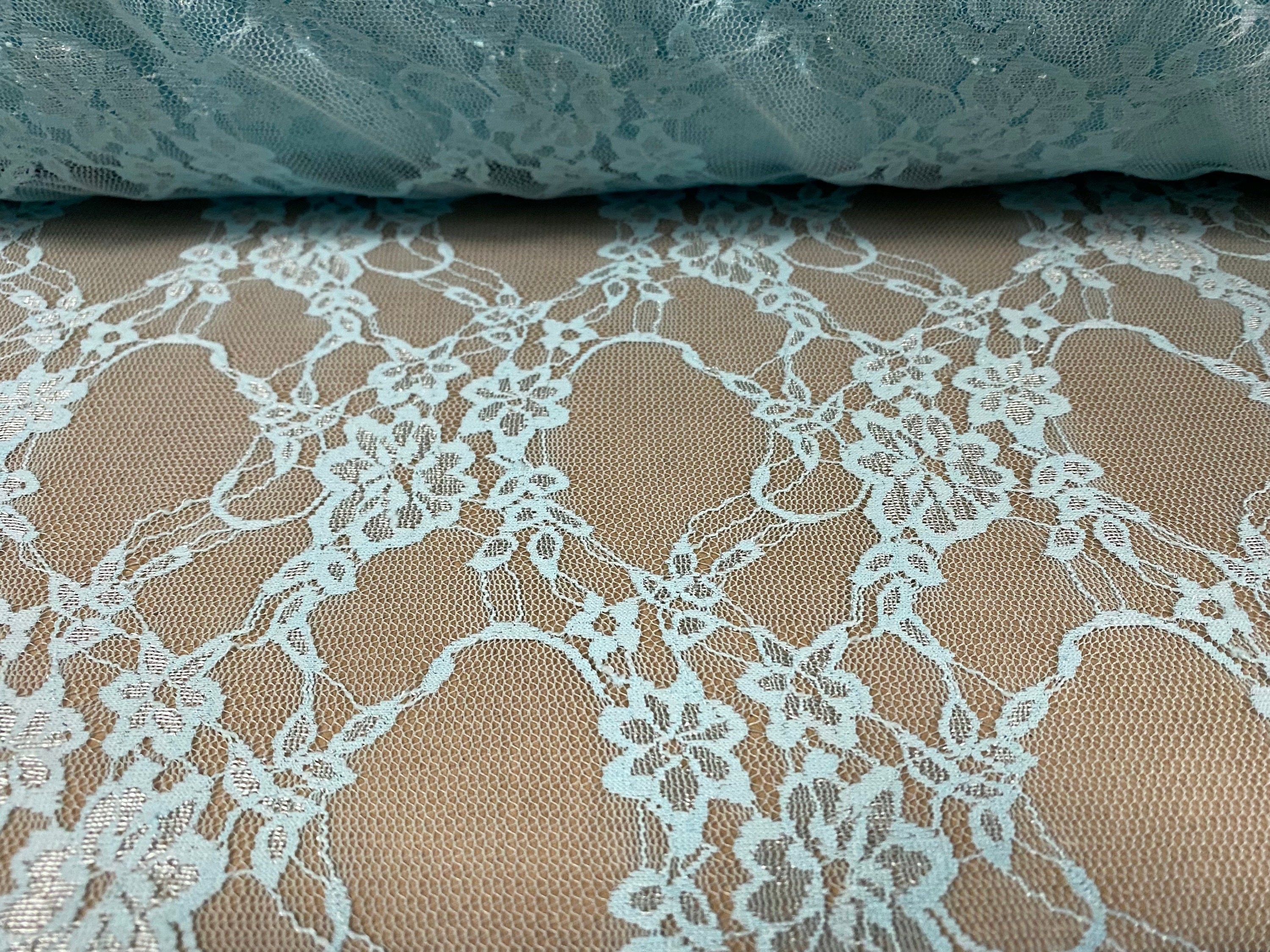 1 MTR BLACK/TURQUOISE  FLORAL PRINT LACE NET LYCRA STRETCH FABRIC 60" WIDE £3.49 