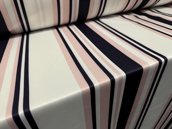 Scuba stretch spandex double jersey fashion fabric, per metre - Baiadera stripe print - navy pink & white
